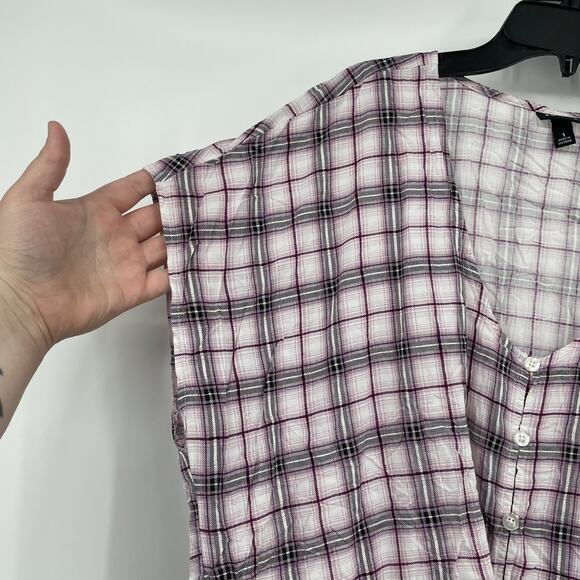 Torrid Purple Plaid Challis Tie Fromt Midi Dolman Blouse Size 1 1X - Picture 3 of 8